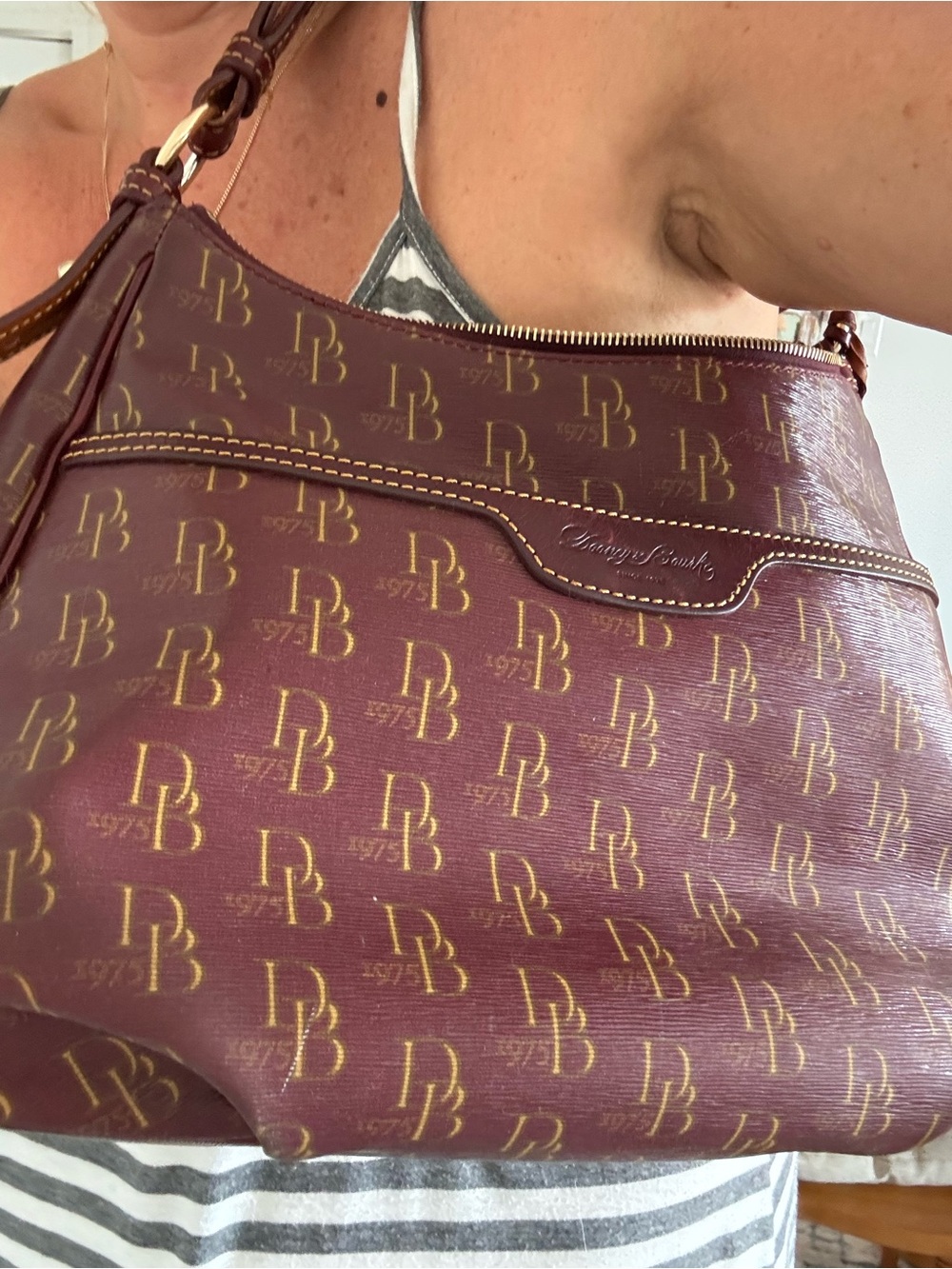 Dooney & Bourke Brown /Burgundy Logo Hobo Shoulder Bag - Picture 8 of 8